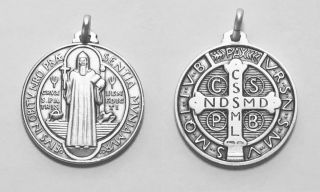 St.  Benedict Medal Sterling Silver (925) - 30mm - Italy