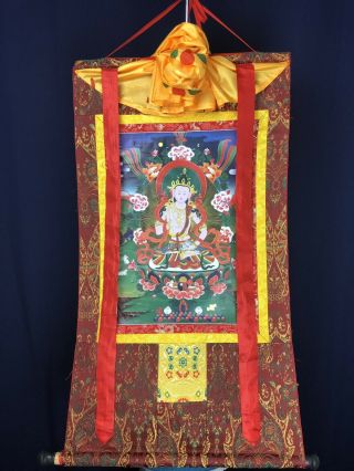 Tibetan Buddhist Vajrasattva Hand Painted Silk Thangka - Size: W 18.  5 " X L 35 "
