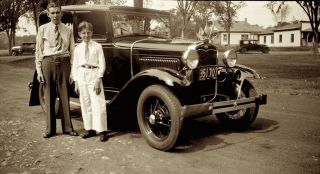 1930s Era Photo Negative Car Auto Street Scene Boys To Men Mass Drivers To Be