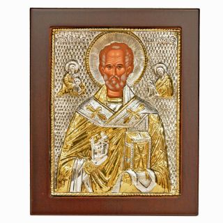 Sterling Silver Icon Greek Orthodox Byzantine Icon Saint Nicholas 16 20cm