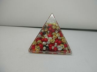 Vintage Lucite Pyramid W/floating Beads Paperweight 3 1/2 Inches