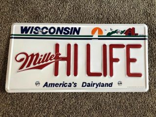 (l@@k) Miller High Life Beer State Of Wisconsin License Plate Tin Sign Man Cave