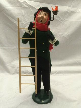 1996 Signed Byers Choice Caroler Christmas Man Holding Torch Ladder Lamplighter
