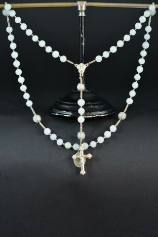 Lovely French Hand Rosary Opalin Glass & Silver Napoleon Iii Era