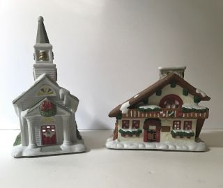 Set Of Two Christmas/winter Theme Ceramic Votive Candle Holders W/out Box