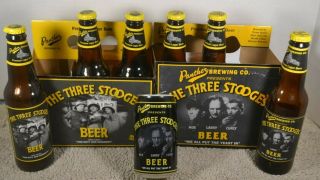 2 - 6 Pack Beer Bottles 1 Can The Three Stooges Panther Brewing Co Larry Curly Moe