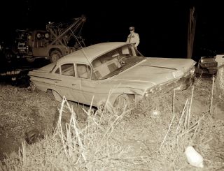 1960s Era Photo Negative Car Crash Auto Wreck Too Much Tennessee Moon Shine