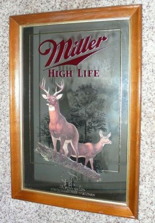 Miller High Life Beer Wildlife Series Deer Buck & Doe Mirror Bar Sign