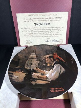 Knowles Collector Plate Norman Rockwell " The Ship Builder " Limited Edition W/coa