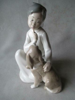 Great Lladro Figurine - Boy W/ Dog - Shhh Quiet - 4522