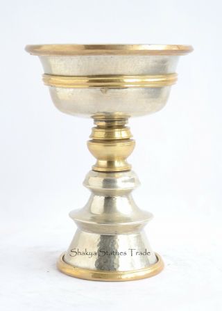 Fine Quality 4.  25 " Tibetan Buddhism White Metal Butter Lamp From Patan Nepal