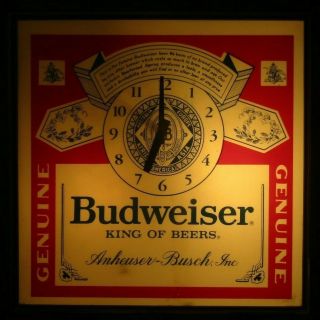 Vintage Budweiser Sign Lighted Wall Hanging Bar Lamp Clock Don 