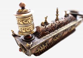 10 " Long Tibetan Incense Burner With Prayer Wheel - Buddha - Meditation - Pray - Nepal
