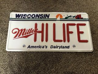 (l@@k) Miller High Life Beer State Of Wisconsin License Plate Tin Sign Game Room