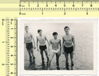 1960s Beefcake Shirtless Muscular Men,  Guys Trunks Bulge Gay Int Beach Old Photo