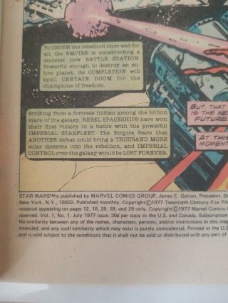 Marvel Comics STAR WARS 1 - 1977 - 1st Print 2
