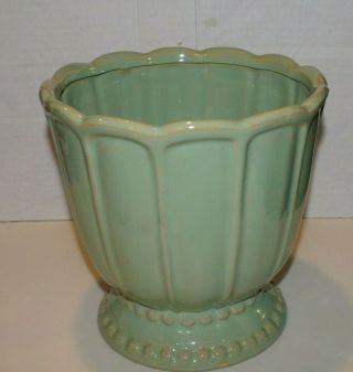 Vintage Green Ceramic Pedestal Planter 9”h X 9 " D Very Pretty