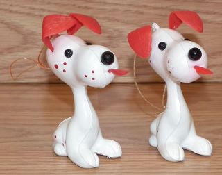 Set Of 2 Plastic Vintage Snoopy With Red Ears - Christmas Ornaments Read