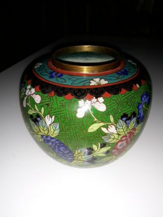 Vintage Chinese Cloisonne 6 " Urn Flower Motif Stash Pot Jar