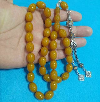 Yellow Faturan Rosary Islamic Tasbeh Prayer Beads Bakelite Amber Silver Masbaha