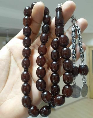 Cherry Faturan Rosary Islamic Tasbeh Islamic Prayer Beads Bakelite Amber Silver