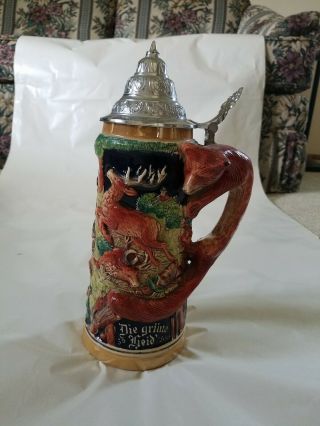 German Hand Painted Beer Stein With Pewter Lid Copyright Mr 722 Germany - -