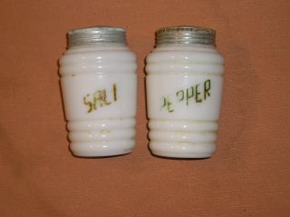 Antique Vintage Large White Milk Glass Salt Pepper Shakers