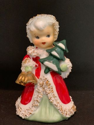 Vintage Lefton Angel Christmas Bell Holding Tree And Bells
