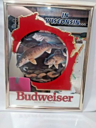 1991 Budweiser King Of Beers " Walleye Wisconsin " Wildlife Edition Mirror 08875