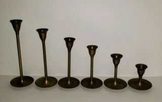 Set Of 6 Vintage Brass Graduated Tapered Candlesticks Candle Holders 2 - 8 " India