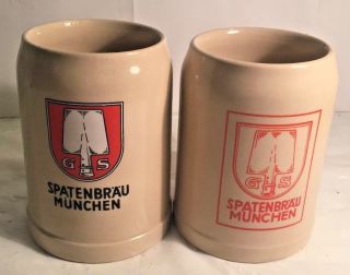 2 Ceramic German Beer Gerz Mug / Stein Made In W Germany Spatenbrau Munchen Vtg