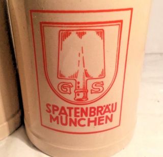 2 Ceramic German Beer Gerz Mug / Stein Made in W Germany Spatenbrau Munchen VTG 2