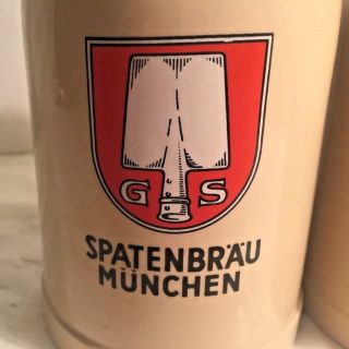 2 Ceramic German Beer Gerz Mug / Stein Made in W Germany Spatenbrau Munchen VTG 3