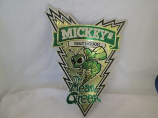 Mickeys Malt Liquor Sign - The Mean Green - Hornet Vintage Sign 8 " X10 1/2 "