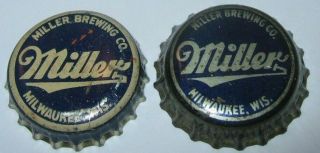 Miller Beer Bottle Caps; Milwaukee,  Wi; White Text & Silver Text; Cork