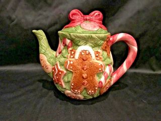 Ceramic Tea Pot With Lid Gingerbread And Cookie Design