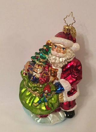 Christopher Radko Santa Deluxe Delivery Toy Bag 6 " Glass Christmas Ornament