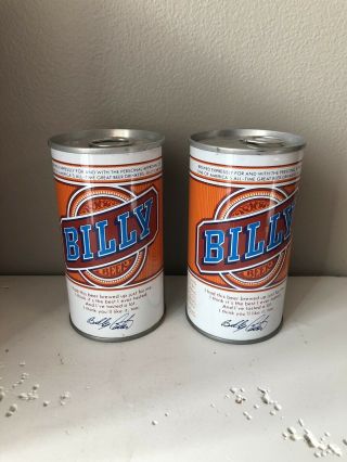 Two Vintage Billy Carter Steel Pull Tab 12 Oz Beer Can Full Rare