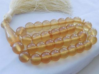 German Transparent Yellow 33 Beads Sandeloos / Bakelite Catalin Tasbih,  12 " Long