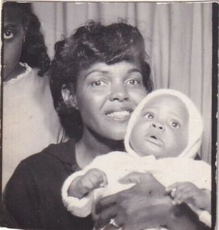 Vintage Photo Booth - Pretty African - American Mom W/infant & Scowling Daughter