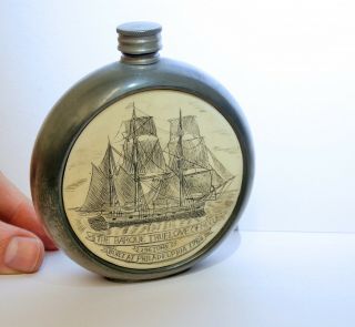 Vintage Fine English Pewter Nautical Hip Flask - 