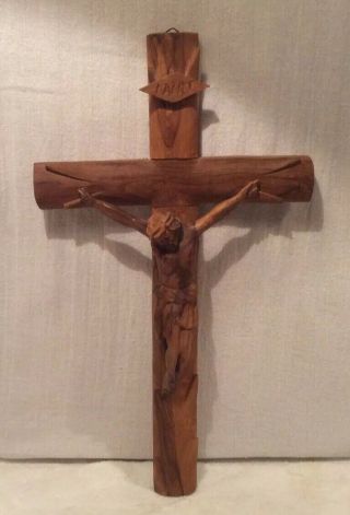 Vintage Hand Carved Wood Jesus Christ Corpus Christi Crucifix Church Cross