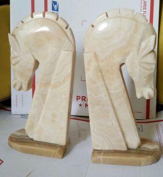 Large 10.  5 Inch Mcm Vintage Marble Horse Head Bookends Heavy Stone