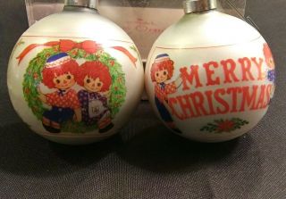 Hallmark Vintage 1975 Set Of 2 Raggedy Ann And Andy Christmas Ball Ornaments