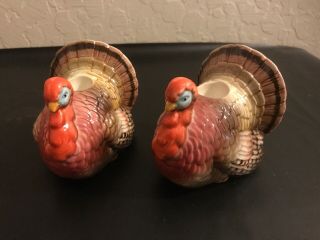 Otagiri Turkey Thanksgiving Taper Candle Holders Hand Crafted Japan Pair 2