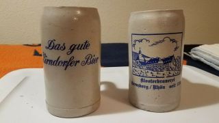 2 - 7 " Vintage German Beer Steins,  Stoneware,  Blue Writing And Design