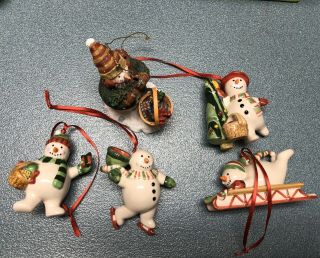 4 Longaberger Bluster Snowman Christmas Ornaments And 1 Classic Snowman,  Winget
