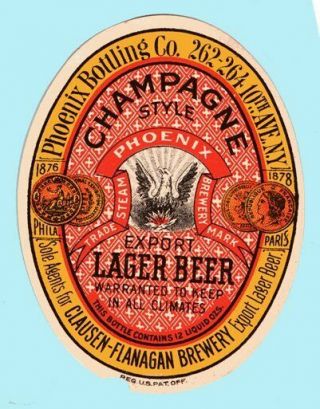 Clausen - Flanagan Lager Beer Bottle Label N.  Y.  1