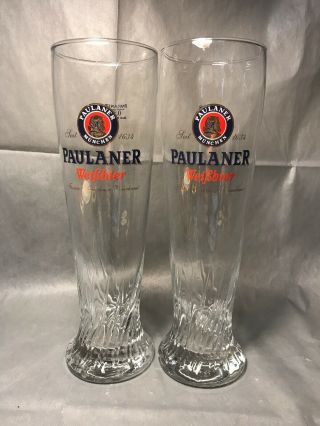 Paulaner Munchen Weifsbier 0.  5l Pilsner Beer Glass Set 2 Bar Swirl Glasses Vtg