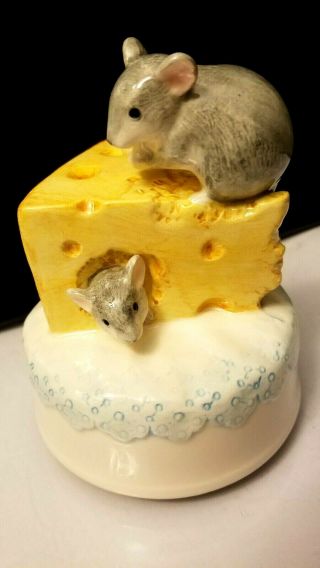 Vintage Otagiri Music Box Mice With Cheese Japan